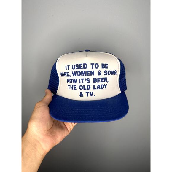 Vintage 90s It Used to be Wine, Women and Song Funny Trucker Hat - Picture 1 of 6